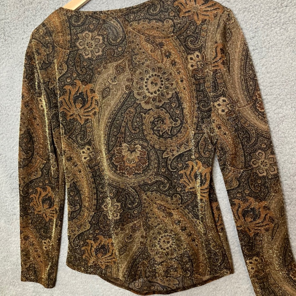 VTG Carlisle Wrap Top Women L Brown Metallic Fairy Whimsigoth Mob Wife 80s 90s - Picture 5 of 8